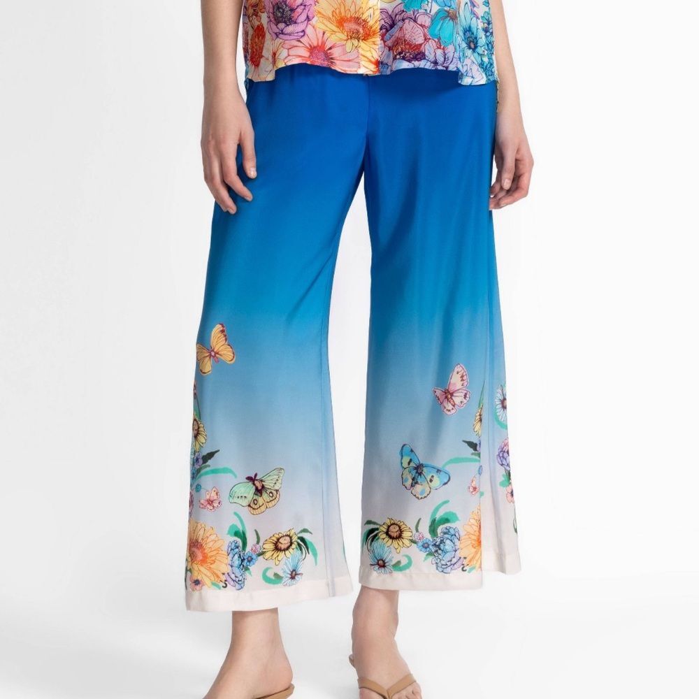Johnny Was Yasmin Cropped Easy Pant Floral Silk - Sage Ecru